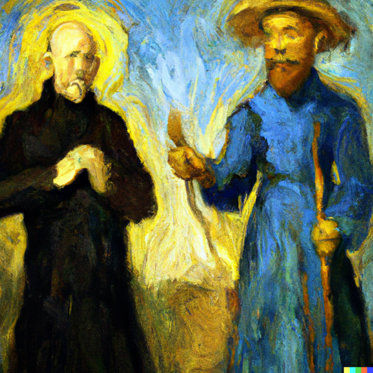 De Monnik & De Magiër naar de stijl van van Gogh volgens de AI DALL-E